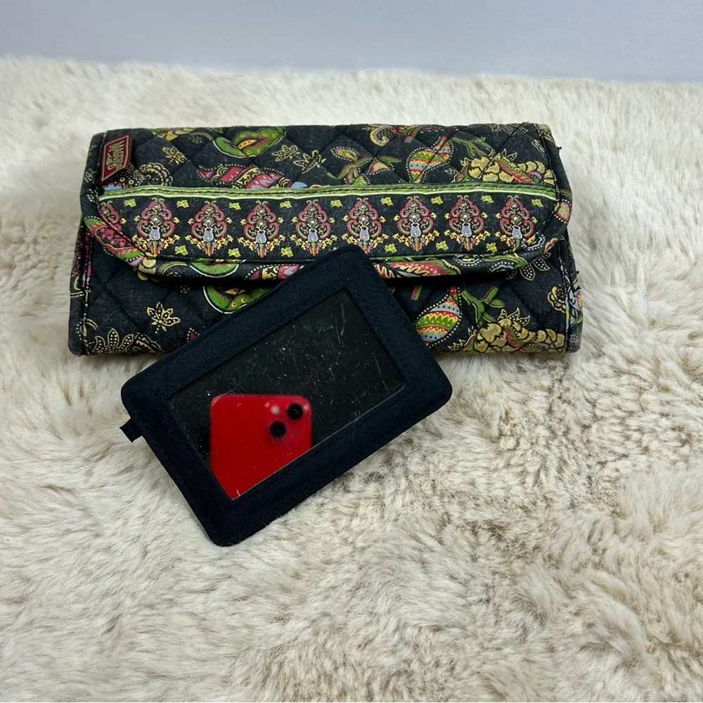 Black and Green Floral Wallet with Geometric Band Wallet‎ or Fanny Pack